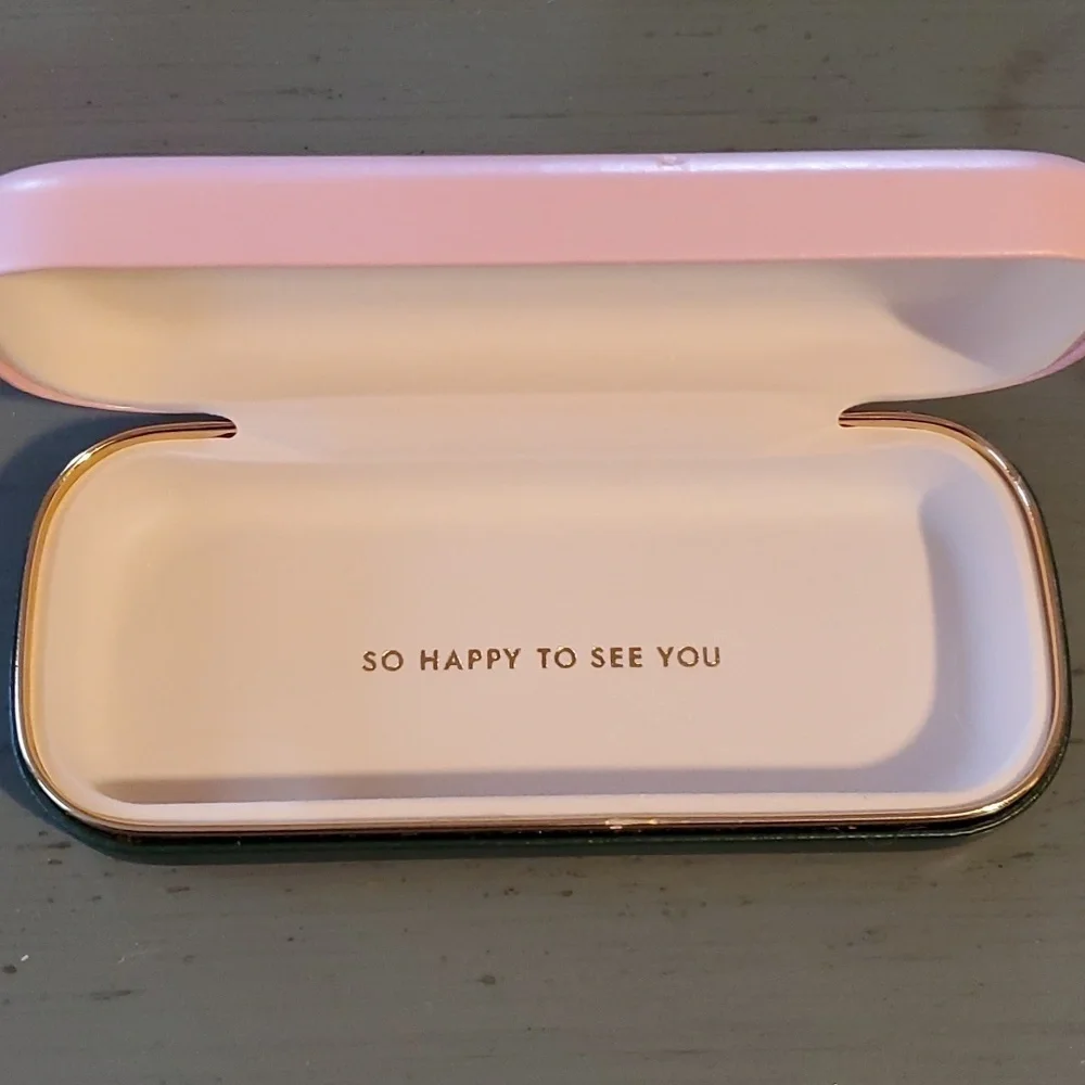 Kate Spade Eyeglass/Sunglasses Case Green & Pink HARD side Lined